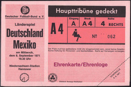 2 Stck. Eintrittskarte Fußball-Länderspiel Deutschland-Mexiko In Hannover 1971, Ehrenkarte - Biglietti D'ingresso