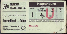 Eintrittskarte Fußball-Gruppenspiel Zur Eurpameisterschaft Deutschland-Polen In Hamburg 1971, 2x Einriß - Biglietti D'ingresso