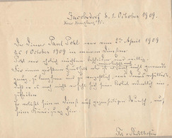 Brief 1.Oktober 1909 Jacobsdorf Kreuz Kreuzberg Oberschlesien Unterzeichnet Mit Freiherr V. Richthofen - Documenti Storici