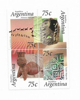 ARGENTINA 1995 BLOCK OF FOUR DIFFERENTS ARCHAEOLOGY NATIVE ART STONE MASKS MNH - Other & Unclassified