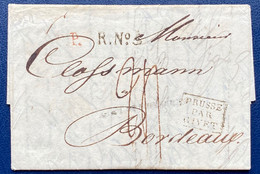 Russie  Lettre 1820  Griffe Linéaire ST Petersburg Pour Bordeaux Cachet Rouge PP + R.N°5 + Prusse Par Givet Et Taxée RR - ...-1857 Voorfilatelie