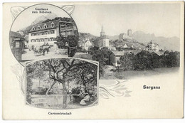 SARGANS: 3-Bild-AK Mit Gasthof Rebstock, Kutsche ~1910 - Sargans