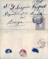 1870 BARCELONA - BERGA  , ED. 107, ENVUELTA CIRCULADA, MAT. PARRILLA CON CIFRA Nº 2 - Covers & Documents