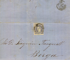 1870 BARCELONA - BERGA  , ED. 107, ENVUELTA CIRCULADA - Covers & Documents