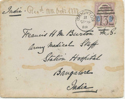 GB 1888 QV 5d Jubilee Type II Single Postage Duplex „132 / BRIGHTON" To The British Army Medical Staff, BANGALORE, INDIA - Briefe U. Dokumente