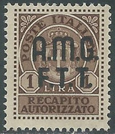 1947 TRIESTE A RECAPITO AUTORIZZATO 1 LIRA MNH ** - RE5-2 - Posta Espresso