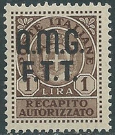 1947 TRIESTE A RECAPITO AUTORIZZATO 1 LIRA MNH ** - RE10-4 - Eilsendung (Eilpost)