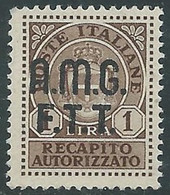 1947 TRIESTE A RECAPITO AUTORIZZATO 1 LIRA MNH ** - RE20 - Exprespost