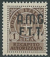 1947 TRIESTE A RECAPITO AUTORIZZATO 1 LIRA MNH ** - RE20-5 - Correo Urgente