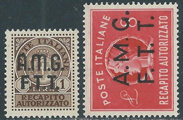 1947 TRIESTE A RECAPITO AUTORIZZATO 2 VALORI MNH ** - RE8-4 - Express Mail