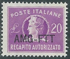 1949-52 TRIESTE A RECAPITO AUTORIZZATO 20 LIRE MNH ** - RE10 - Posta Espresso