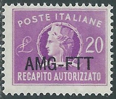 1949-52 TRIESTE A RECAPITO AUTORIZZATO 20 LIRE MNH ** - RE10-2 - Exprespost