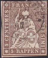 SUISSE, 1854-62, Helvetia, Papier Moyen, Bien Centré (Yvert 26c) - Gebraucht