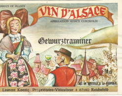 A10 / Wine Liqueur Alcohol LABEL Etichetta Etiqueta / étiquette Bouteille GEWURZTRAMINER   REICHSFELD ALSACE - Gewürztraminer