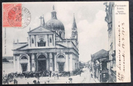 Brazil 1903 Postcard Church Our Lady Of Penha In Recife Pernambuco State Sent To Paris France Republic Dawn 100 Réis - Recife