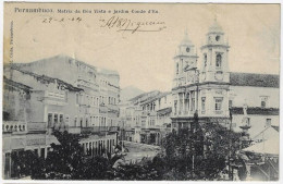 Brazil 1904 Postcard Boa Vista Church Conde D'Eu Garden In Recife Pernambuco To Charleroi Belgium Republic Dawn 50 Réis - Recife