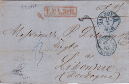 23556# LETTRE Obl HANNOVER 1858 Pour LIBOURNE GIRONDE PRUSSE VALENCIENNES BK3 AMBULANT BADOIS HANOVRE GERMANY - Entry Postmarks