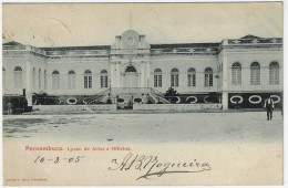 Brazil 1905 Postcard Photo High School Of Arts & Crafts In Recife Pernambuco To Charleroi Belgium Republic Dawn 100 Réis - Recife