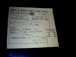 Belgique Vieux Papier Chemin De Fer Belges Billet Pour Un Voyage Gratuit Aller Simple 1ère Classe 1951 - Sin Clasificación