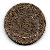 Allemagne -  10 Pfennig  1893 E TB - 10 Pfennig