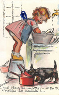 Illustrateur: Germaine  Bouret     . Moi, J'lave Les Assiettes   ..Chien   (découpage En Relief )   (voir Scan) - Bouret, Germaine