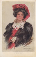 Boileau Artist Signed Image, 'My Chaufeur' Beautiful Woman Fashion, C1910s Vintage Postcard - Boileau, Philip