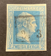 Preussen Mi.7 A  Mit PLATTENFEHLER, Tadellos, 1857 2 Sgr Blau Gestempelt  (Prusse, Prussia VF TB - Gebraucht