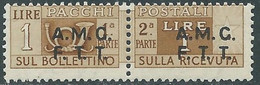 1947-48 TRIESTE A PACCHI POSTALI 1 LIRA MNH ** - RE24-9 - Pacchi Postali/in Concessione