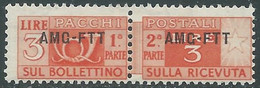 1949-53 TRIESTE A PACCHI POSTALI 3 LIRE MNH ** - RE24-10 - Paketmarken/Konzessionen