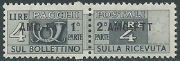 1949-53 TRIESTE A PACCHI POSTALI 4 LIRE MNH ** - RE24-5 - Colis Postaux/concession