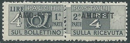 1949-53 TRIESTE A PACCHI POSTALI 4 LIRE MNH ** - RE24-6 - Paketmarken/Konzessionen