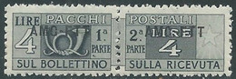 1949-53 TRIESTE A PACCHI POSTALI 4 LIRE MNH ** - RE24-7 - Colis Postaux/concession
