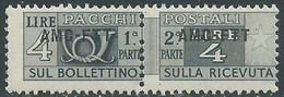 1949-53 TRIESTE A PACCHI POSTALI 4 LIRE MNH ** - RE24-8 - Colis Postaux/concession