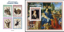 Centrafrica 2021, Art, Durer, 4val In BF +BF IMPERFORATED - Grabados