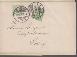 1884. Coat-of Arms. Large Corner Figures.  5 Øre Green. Perf. 14x13½ On Nice Wrapper ... (Michel 34YA) - JF417179 - Cartas & Documentos