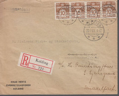 1933. DANMARK 4-stripe 10 øre On Reg. Cover Cancelled KOLDING 21.7.33 + GELSTED 22.7.... (Michel 184) - JF417185 - Lettres & Documents
