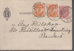 1902. Coat-of Arms. 2 Ex 1 Øre Orange On 8 øre Korrespondencekort Send To Randers Fro... (Michel 37) - JF417205 - Storia Postale