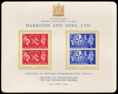 GREAT BRITAIN 1951 King Festival 2½d PRINTER`S PRES. PROOF CRD - Essais & Réimpressions