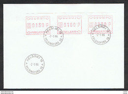 FINLAND: 2-1-1986 COUVERT WITH STAMPS DISTRIBUTORS: 130 P. + 160 P. + 220 P. - Machine Labels [ATM]