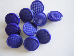 Vintage Lot De 10 Boutons En Verre Blue 10 Knopen Glas Blauw Diam. 1 Cm - Botones