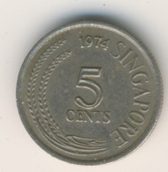 SINGAPORE 1974: 5 Cents, KM 2 - Singapour