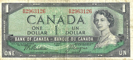 CANADA $1 GREEN QEII HEAD FRONT BUILDING BACK SIG BEATTIE-CAYNE 1954(1955-61) AVF P75a  READ DESCRIPTION - Kanada