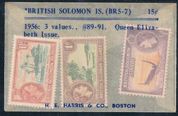 1956 - British Solomon Islands. -15 Cents - 3 Values.,  #89 - 91. - Queen Elizabeth Issue. -  H E. Harris & Co., Boston - Iles Salomon (...-1978)