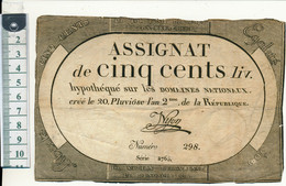 ASSIGNAT De CINQ CENTS Livres - 20 Pluviose An 2 - Assignats & Mandats Territoriaux