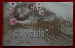 CPA Fantaisie 1921 - Souvenir D'Amay - Couple, Fleurs, Train - Amay