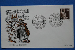 C ESPAGNE BELLE LETTRE 1954 MADRID PREMIER JOUR SANTIAGO DE COMPOSTELA + AFFRANCHISSEMENT PLAISANT - Lettres & Documents