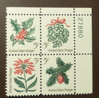 USA  1964 Mi 869-72 Block Of Four Christmas  Flowers  Plattennummer   MNH ** #5490-4 - Plattennummern