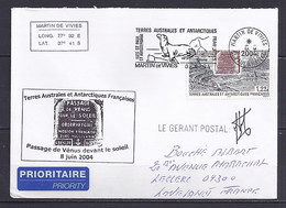 TAAF N° 297 SUR LETTRE DE MARTIN DE VIVIES/8.6.04 POUR LA FRANCE // PASSAGE DE VENUS DEVANT LE SOLEIL - Covers & Documents
