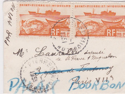 SAINT PIERRE ET MIQUELON - LETTRE FORMAT CARTE DE VISITE POUR PARIS 1950 - Storia Postale