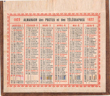 CALENDRIER 1922 Sur Carton Fort - Almanach Des Postes Et Des Télégraphes - Kleinformat : 1921-40